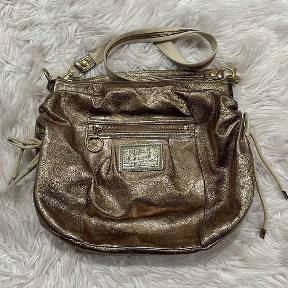 Coach Poppy Jazzy Metallic Gold 2 Way Crossbody And Shoulder Bag